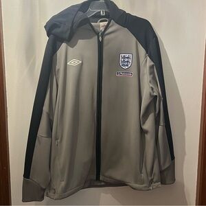 Vintage Umbro England Soccer Football Vintage Hooded ZipupTrack Jacket Grey XXL